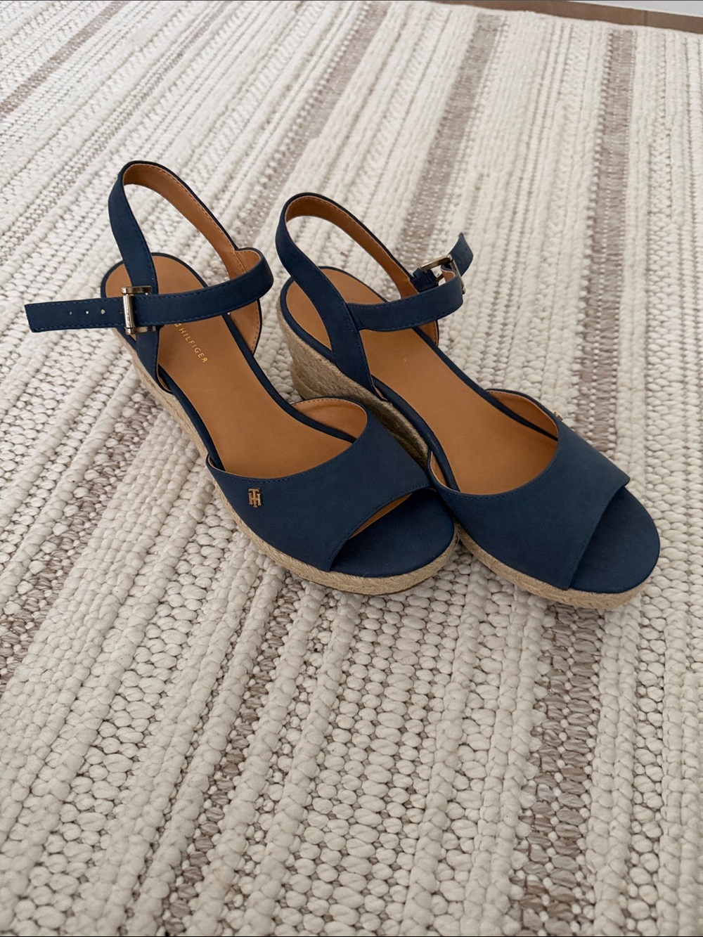 Tommy Hilfiger Navy Jute Espadrille Wedge Sandals